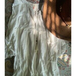 True Destiny Women's L Tunic Dress Cold Bell Sleeve Front Tie Knit Boho Crinkle